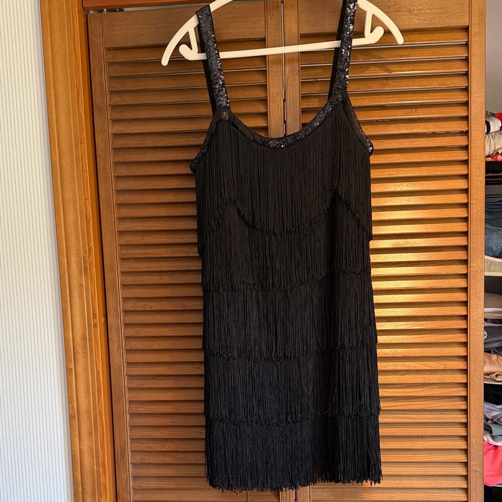 Chic Black Fringe Mini Dress